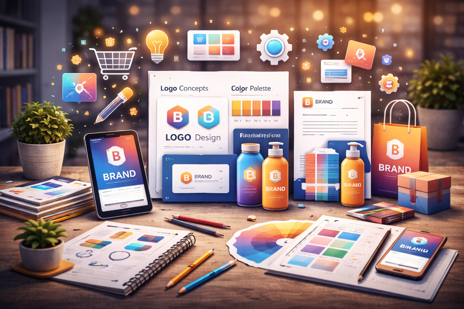 Cohesive brand identity design including logo, typography, and color palette