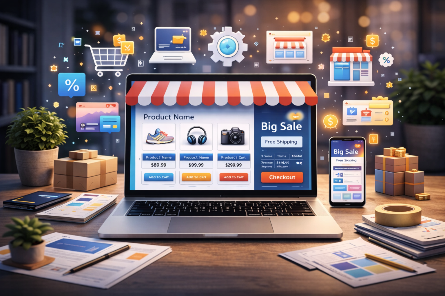 Modern e-commerce platform with seamless shopping cart and checkout interface